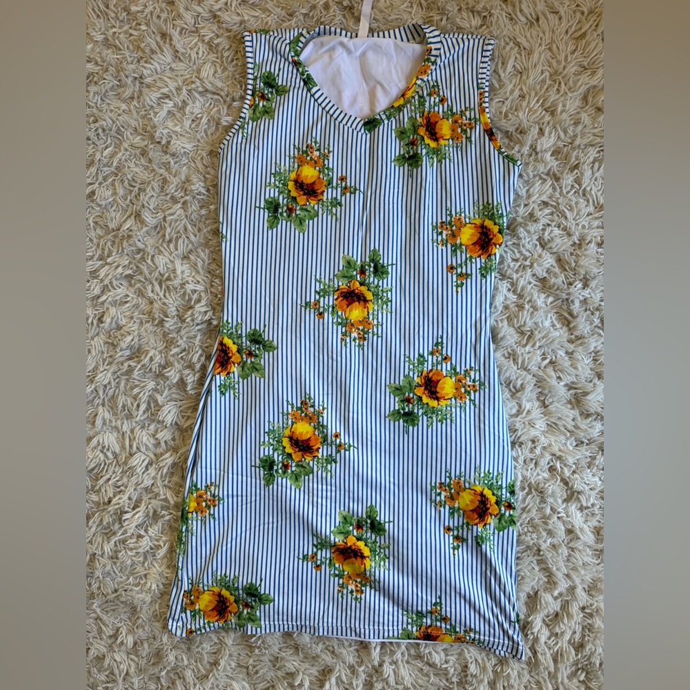 Floral Striped Sleeveless Dress